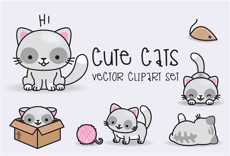 Premium Vector Clipart Kawaii Cats Cute Cats Clipart Set Etsy