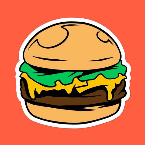 Cheeseburger Sticker With A White Border On An Orange Background Vector