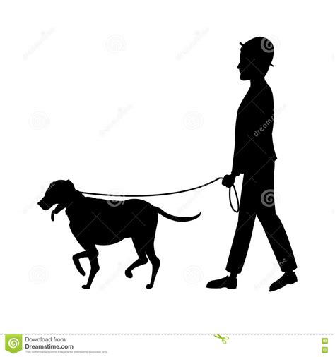 Silhouette Man And Dog Walking Stock Vector Illustration Of Graphic