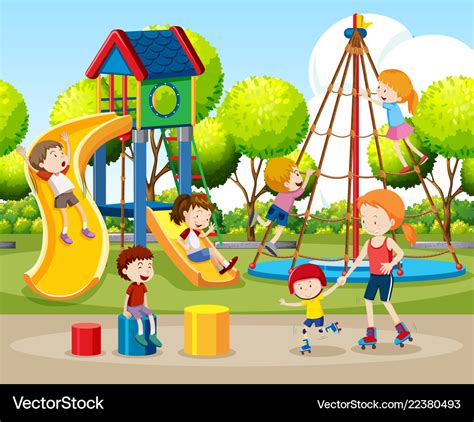 Children Playing Outdoors Scene Royalty Free Vector Image