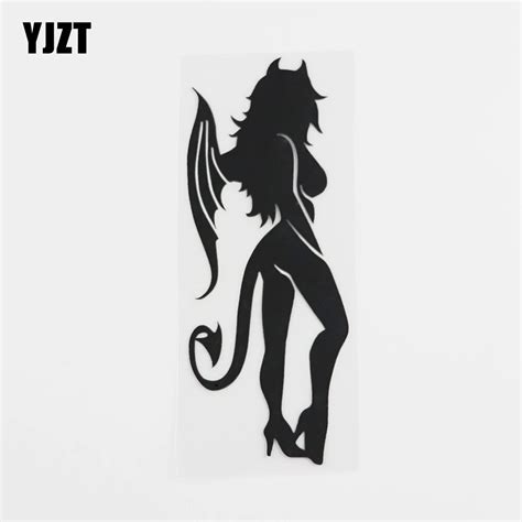 Yjzt 6 9cmx17 3cm Decal Sexy Devil Girl Horns And Tail Vinyl Car Sticker Black Silver 8a 0417