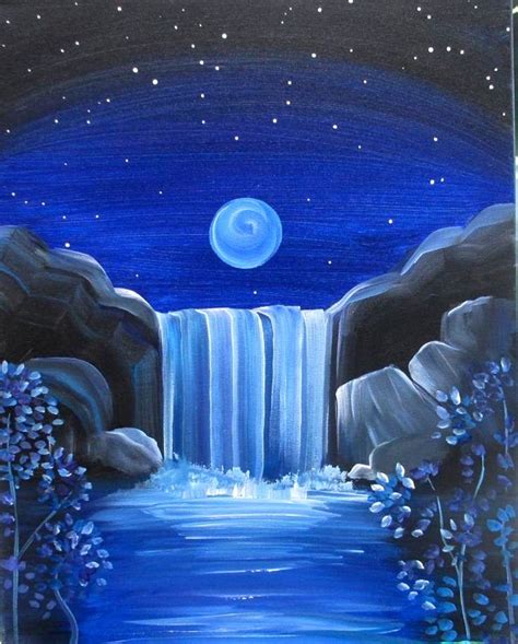Moonlit Falls Easy Canvas Painting Canvas Painting Painting Art