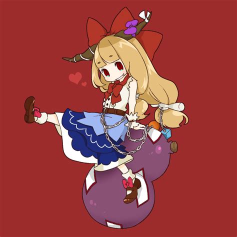 Safebooru Bad Id Blonde Hair Bow Chain Chains Gourd Hair Bow Horns Ibuki Suika Long Hair