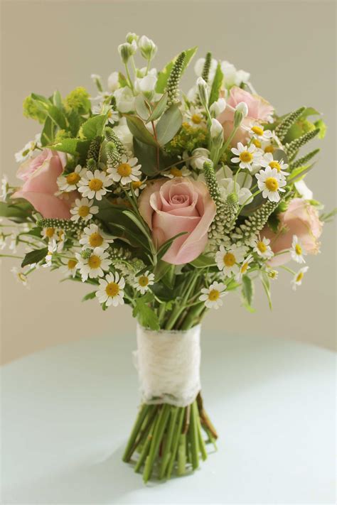 Natural Daisy And Pink Rose Wedding Bouquet