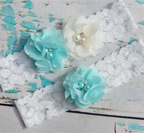 Aqua Blue Garter Set Wedding Garter Set White By Lyalyacreations White