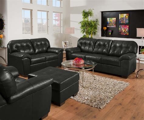 Soho Onyx Black Contemporary Tufted Bonded Leather Living Room Set Simmons