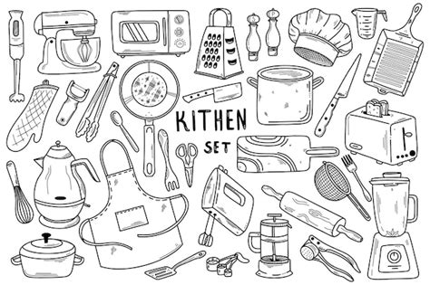 Premium Vector Hand Drawn Doodle Kitchen Set Vector Illustration Of