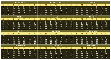 A Calendar For The Month Of March To December With Dates In Green And