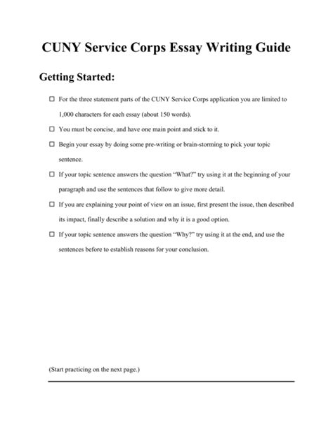 Cuny Service Corps Essay Writing Guide Getting Started