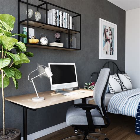 Compact Home Office Design With Unique Wallpaper Livspace