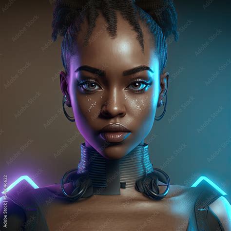 3d Render Character Design Black Cyberpunk African American Woman Cyborg Generative Ai Stock