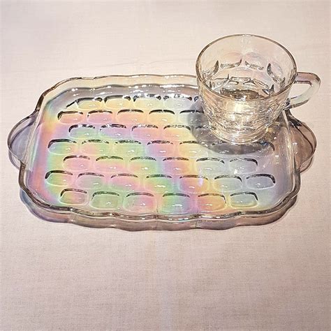 Federal Glass Iridescent Cup And Plate Set 1960 S Vintage Dishes Vintage Glassware Vintage