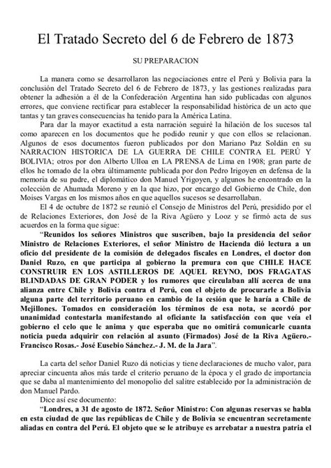 José María Echenique Gandarillas El Tratado Secreto De 1873 Entre Pe