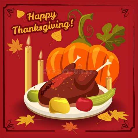 Happy Thanksgiving Card Festive Dinner Turkey Pumpkin Apples