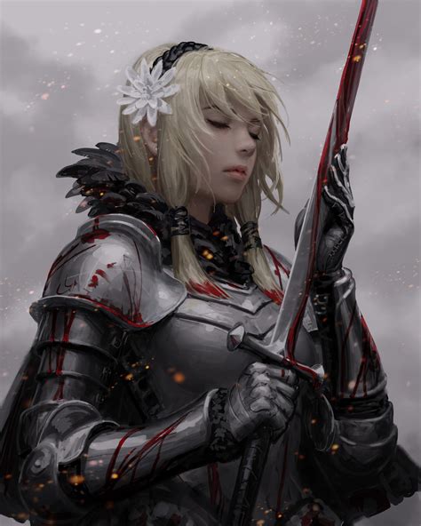 Artwork Blonde Sword Figure Hugging Armor Women Armor Fantasy Art