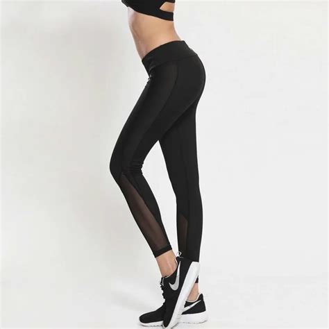 Aliexpress Com Buy Mesh Patchwork Sports Leggins Sport Leggings Women Fitness Yoga Pants Black