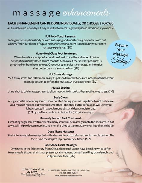 Massage Enhancement Menu 1 Elements Of Style Salon