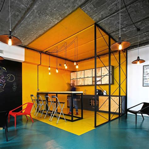 Office Kitchen In Bright Yellow With Industrial Style Armenia Color
