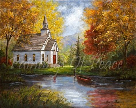 Church Painting Old Church Painting Autumn Lake Boat
