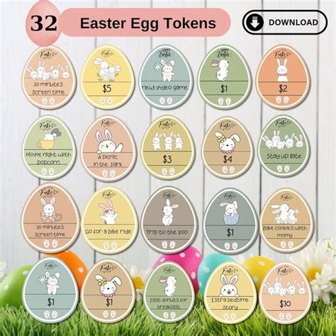 Easter Bunny Reward Tokens Egg Hunt Tokens Easter Egg Coupons Easter