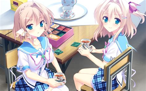 2girls Blonde Hair Blue Eyes Drink Game Cg Kazunari Koisuru Shimai No