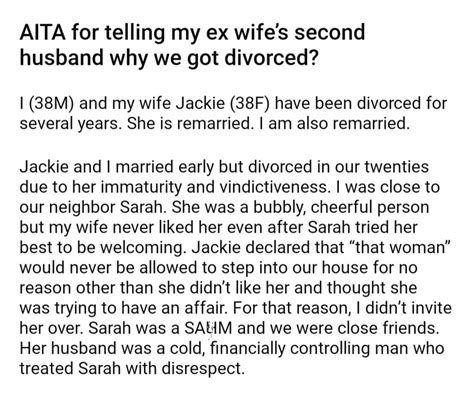 aita for telling my ex wife s second husband why we got divorced