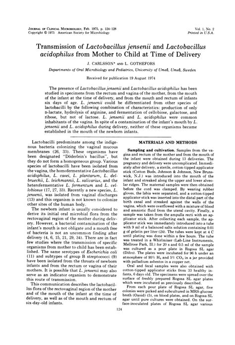 Pdf Transmission Of Lactobacillus Jensenii And Lactobacillus