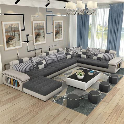 Luxury Living Room Furniture Modern U Shaped Fabric Corner Sectional