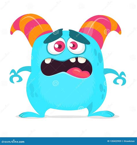 Scared Cartoon Monster With Big Mouth Vector Blue Monster Illustration