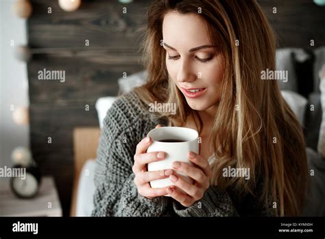 Attractive Woman Drinking Morning Coffee Stock Photo Alamy