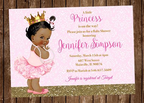 Princess Baby Shower Invitation Pink Gold Any Skin Tone Digital Or