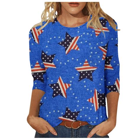 American Flag Shirts For Women Patriotic Shirt Stars Stripes Print 34