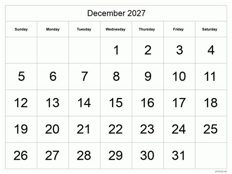 Printable December 2027 Calendar Free Printable Calendars