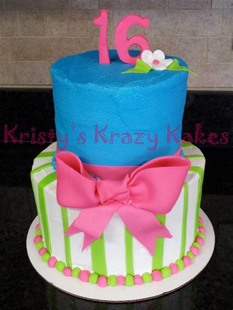 Two Tier Sweet Sixteen Cake Iced In Butter Cream With Fondant And Gum