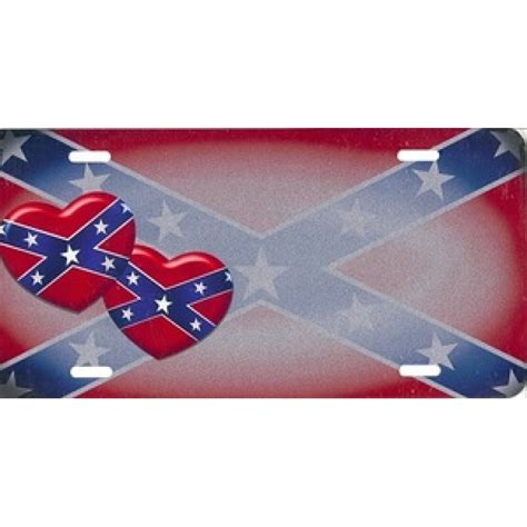 Offset Rebel Hearts On Confederate Flag License Plate