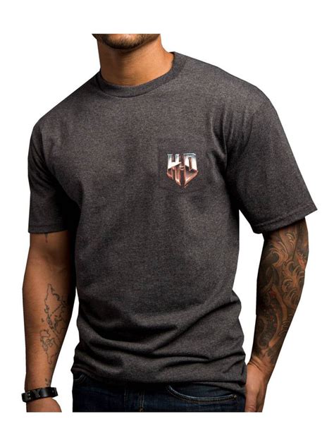 Harley Davidson Men S Heated Metal H D Chest Pocket T Shirt Gray L