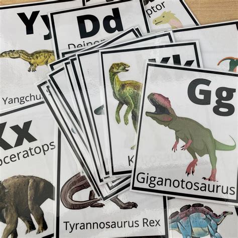 Dinosaur Alphabet Flashcards Dino Abc Practice Kids Letter Etsy
