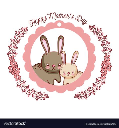 Happy Mothers Day Card With Cute Rabbits Cartoons Vector Image