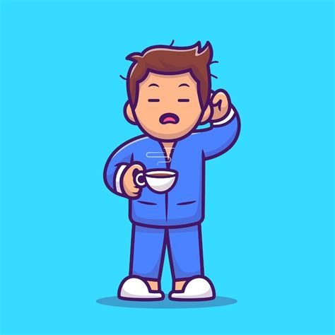 Premium Vector Sleepy Guy Holding Coffee Cartoon Icon Illustration