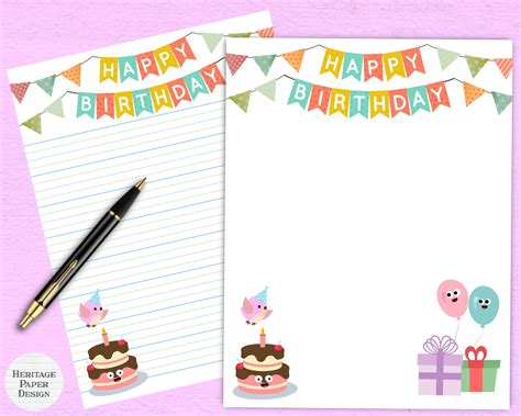 Happy Birthday Printable Stationery Cute Kawaii Writing Etsy