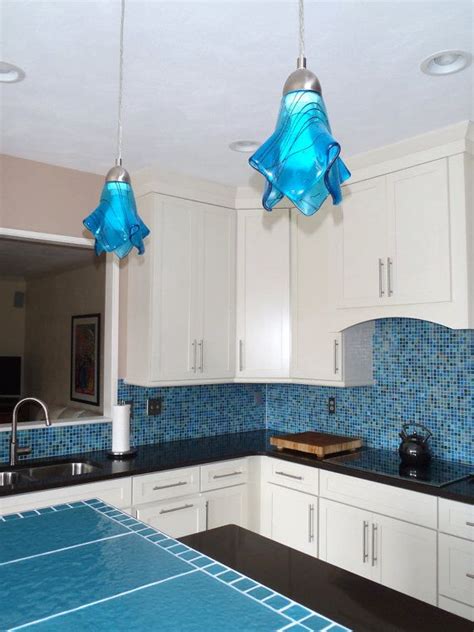 Deep Turquoise Pendant Light In Ocean Blue By Uneekglassfusions