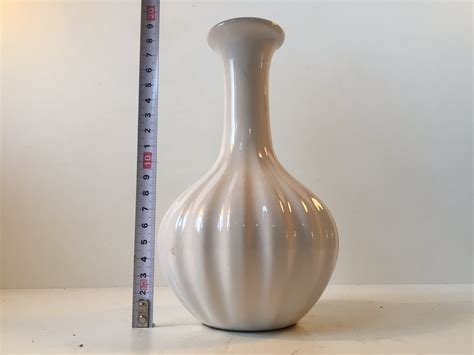 Mid Century White Fluted Pottery Vase From Knabstrup 1950s For Sale At
