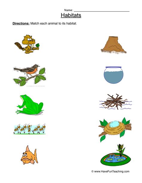 Animal Habitats Worksheet Matching