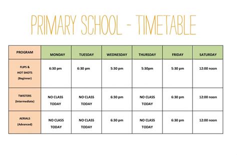 Primary School Timetable The Little Gym Australia School Timetable
