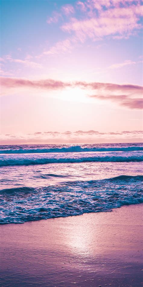 Download Wallpaper 1080x2160 Seashore Sea Waves Sunset Beach Honor