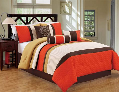 7 Piece Queen Orangegold Comforter Set Comforter Sets Luxury