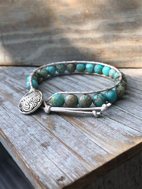 Bohemian Style Leather Wrap Bracelet With Dyed Turquoise Etsy