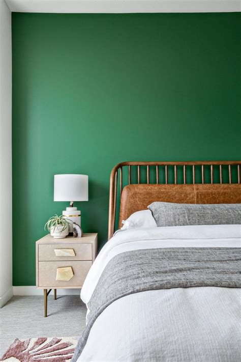 Dreamstime is the world`s largest stock photography community. Midcentury-Modern Bedroom Has Green Accent Wall | Green ...