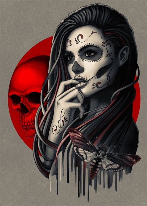 Sugar Skull Girl With Moth Poster By Ben Krefta Displate