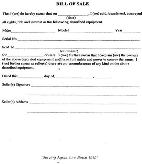 After the transaction is complete and the bill of sale is signed, ownership and title will transfer to the buyer. Bill of Sale for Tractor - Tractor Talk Forum - Yesterday ...